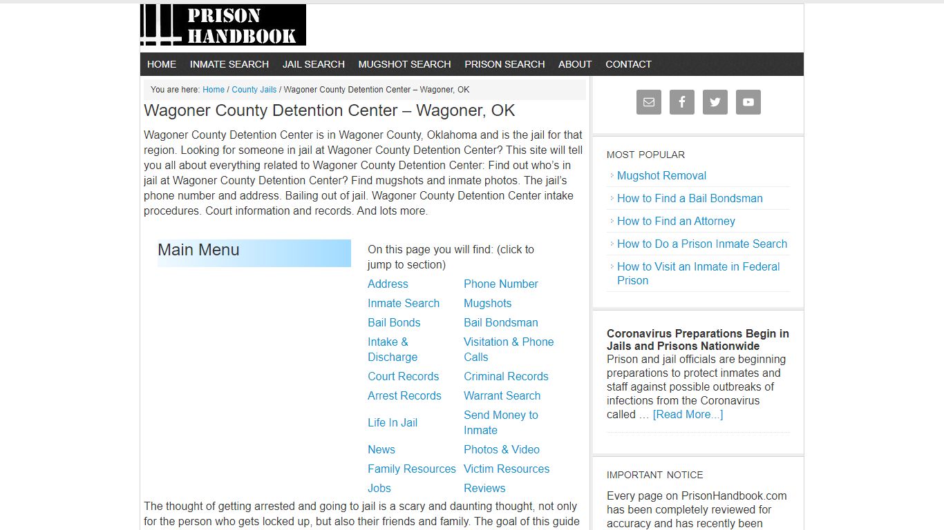 Wagoner County Detention Center – Wagoner, OK - Prison Handbook